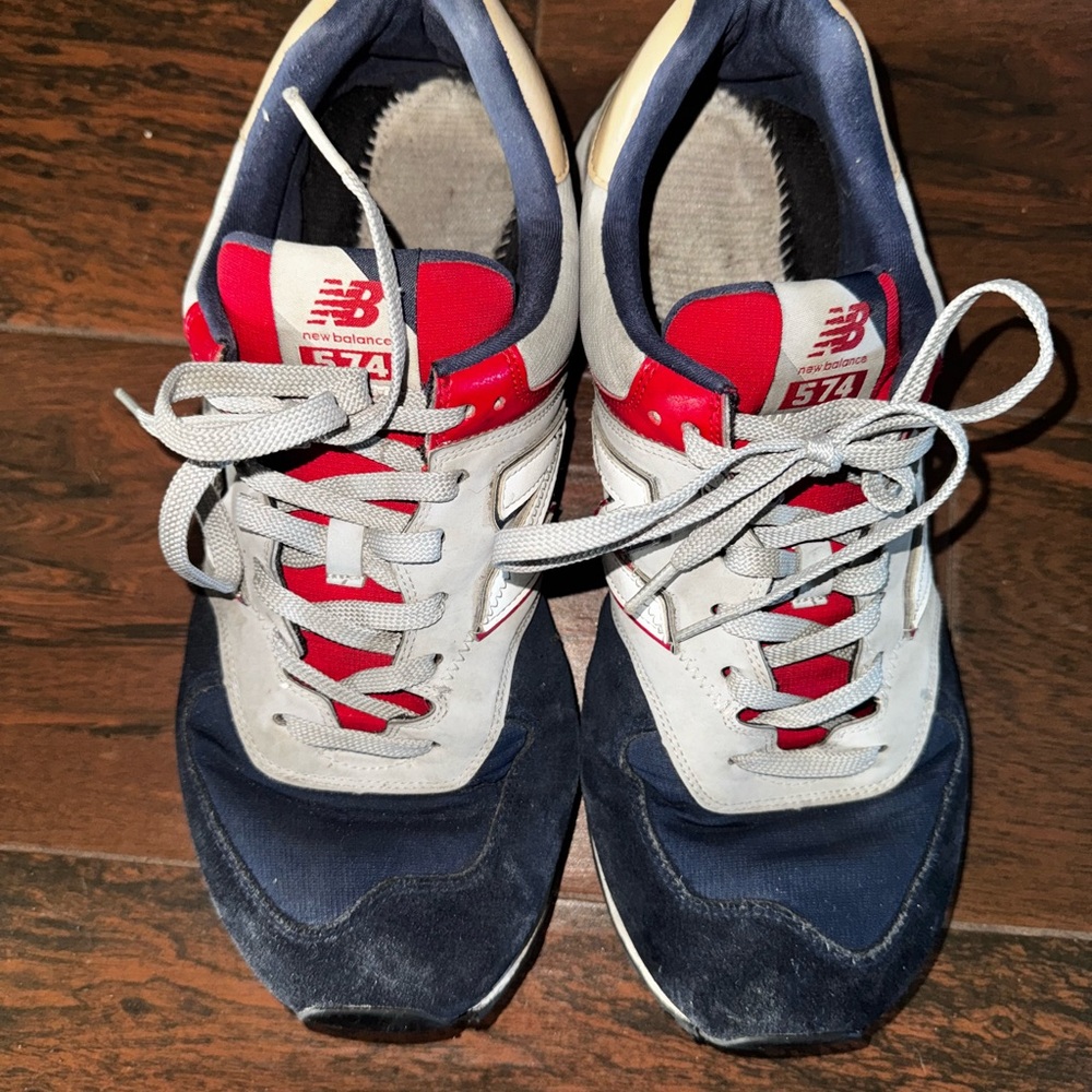 New Balance 574 Navy and Red Sneakers